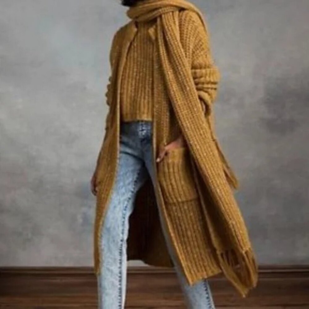 NY & Co Kate Hudson Happy X Nature Mustard Boho Sweater Z12